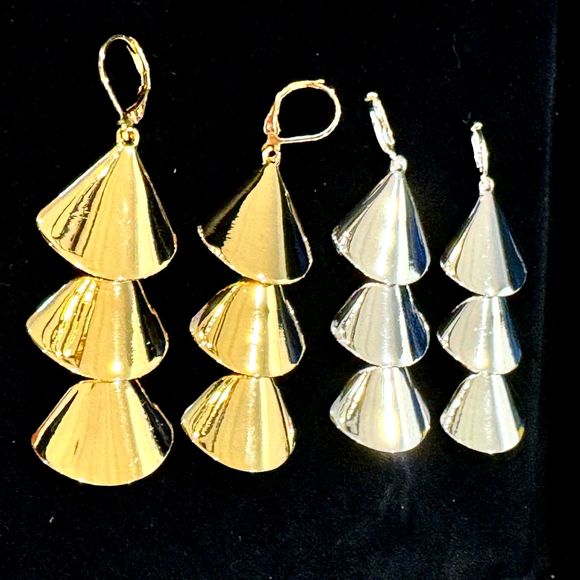 Joan Rivers Jewelry - Joan Rivers Polished 3 Tiered Conical Drop Earrings in Gold & Silver - 2 Sets